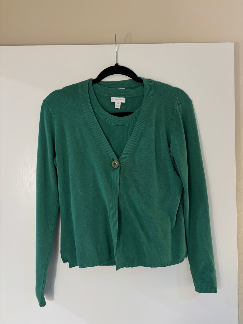 2 Piece Green V-Neck Button Women's Sweater
